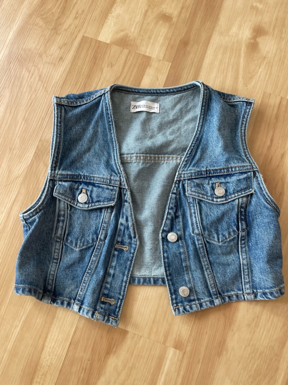 Zara Blue Washed Cropped Denim Vest
